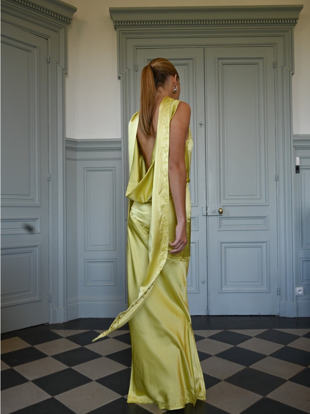 Yellow The Label Nina Silk Dress - Chartreuse - Picture 3 of 11
